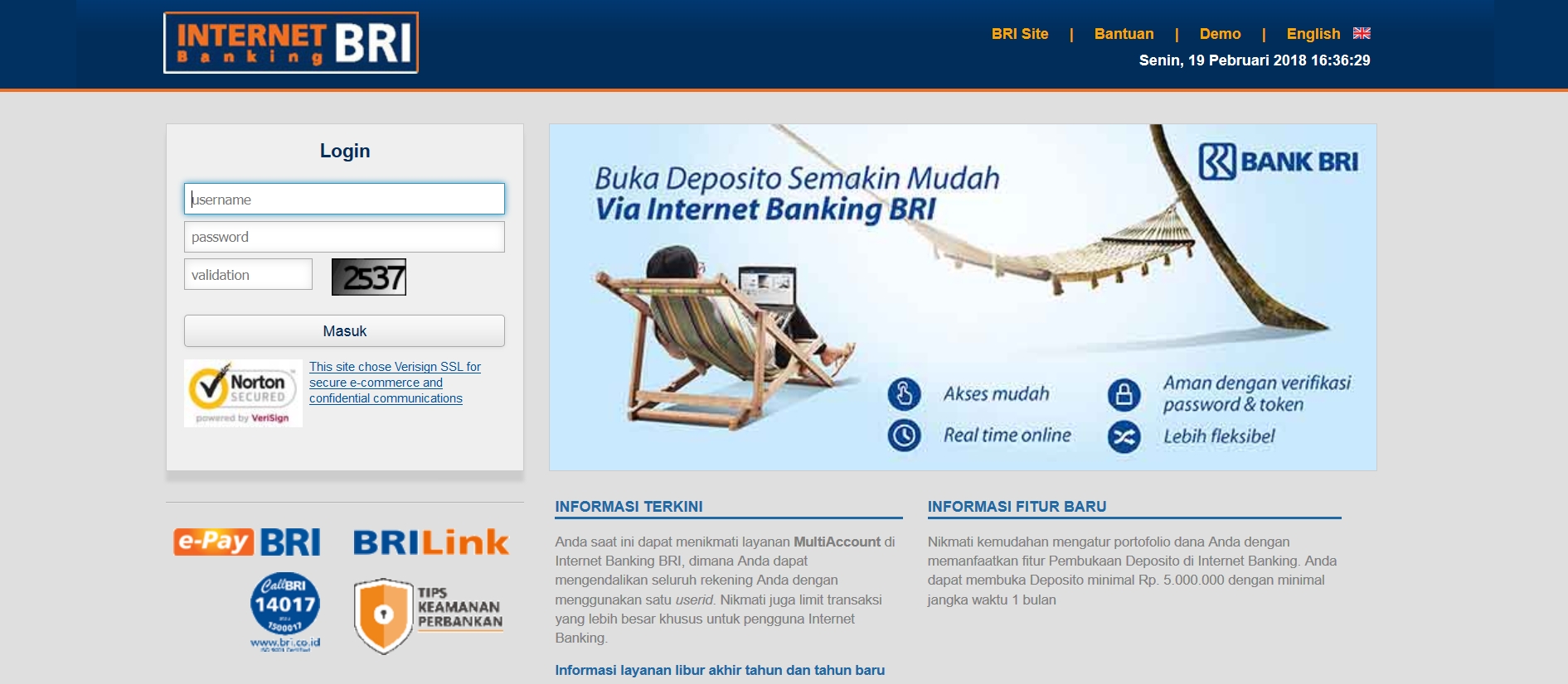 Internetové bankovnictví Bank BRI - Bank Republik Indonesia